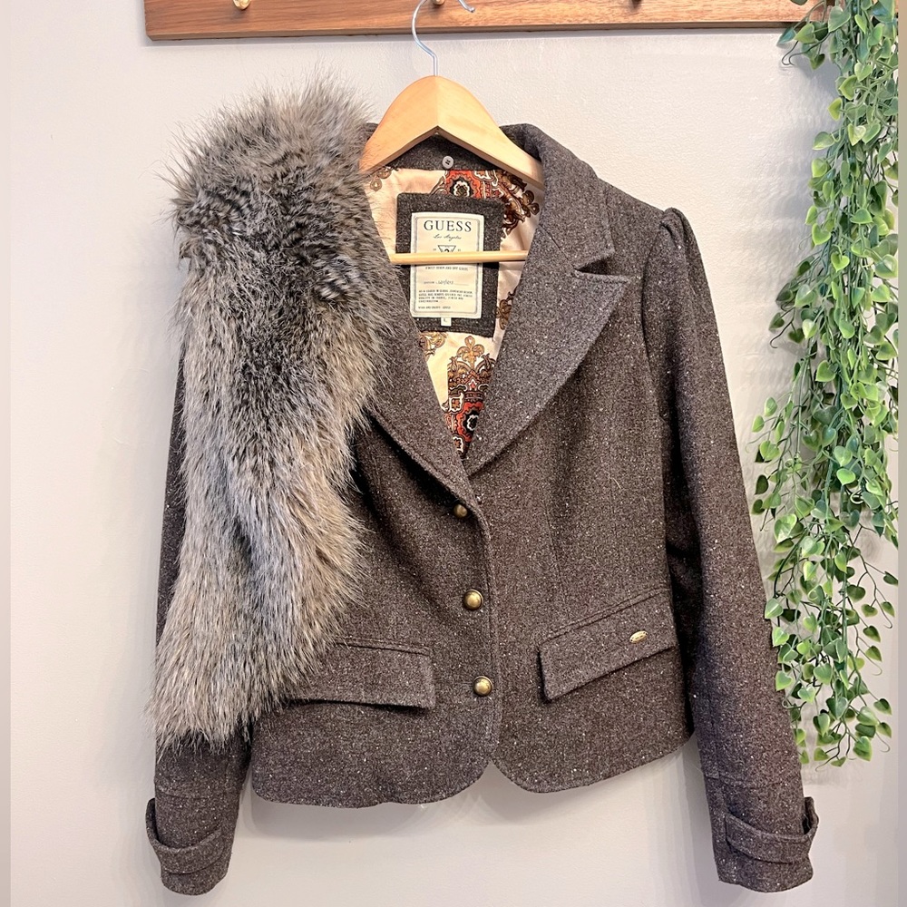 Guess Wool Jacket with Removable Fur Collar